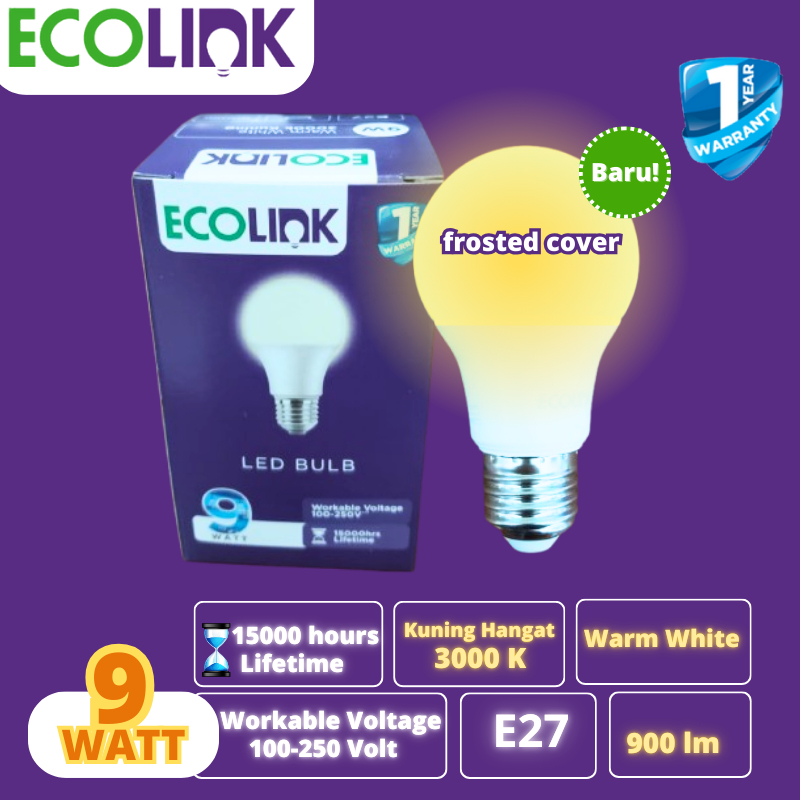 Ecolink Bohlam Lampu LED Bulb 9W Kuning Warm White