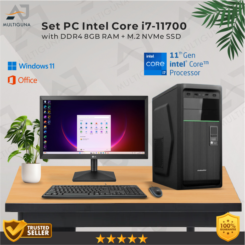 Set PC Komputer Intel Core i7-11700 Gen-11 RAM 8GB SSD Rakitan Office