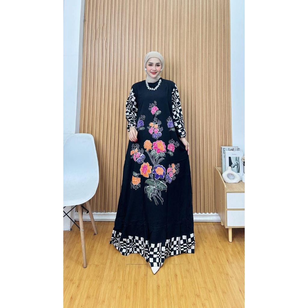 Gamis Exclusive Cap Encim Terbaru 2025 Bahan kain Premium Resleting Depan, Tali Pinggang dan Saku