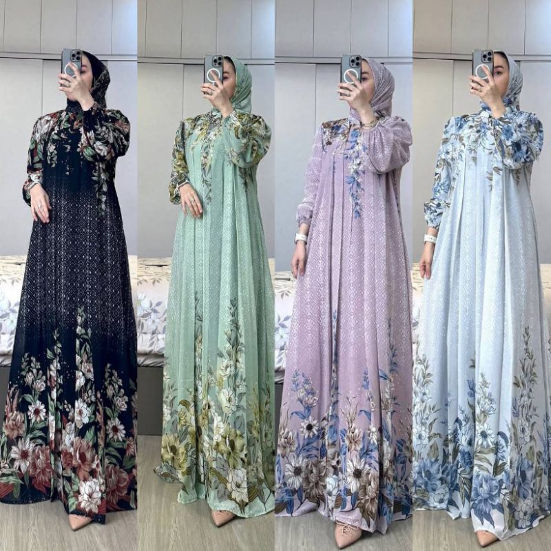 Baju Gaun Wanita Muslim Lebaran Dewasa Gamis Premium Rayon Diamond - Remaja, Motif, Midi, Syari, Kat