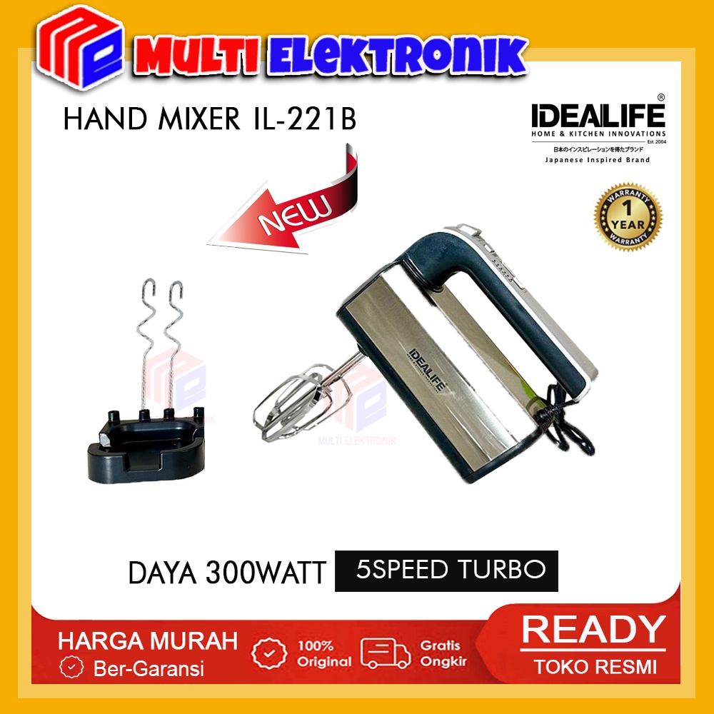 Idealife Hand Mixer Multi Speed Idealife IL-221B / IL 221B / IL221B Dilengkapi 5 Speed Turbo