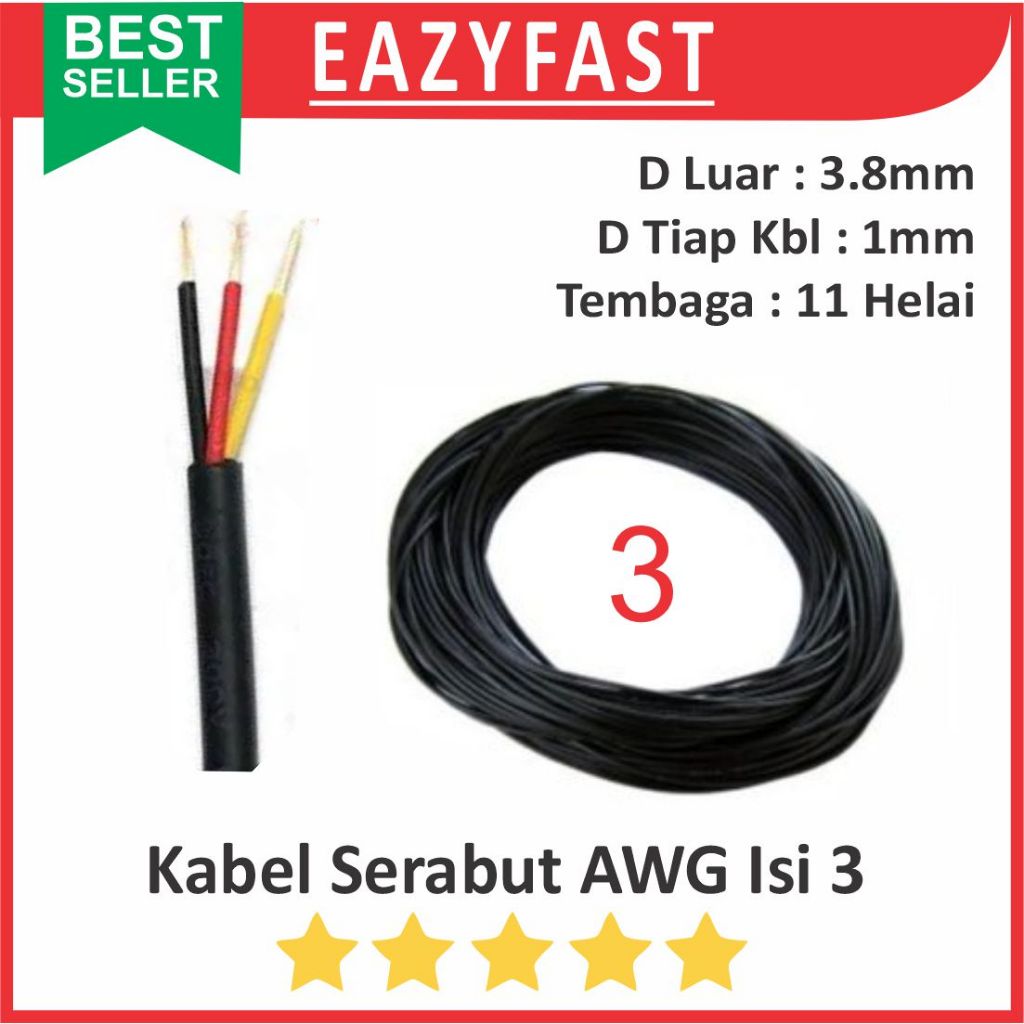 Kabel Serabut Isi 3 Multicore AWG24 AWG 24 CB GX DB Data Signal Sensor