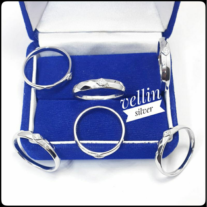Cincin Pria Wanita Silver 925 Lapis Emas Putih / Perhiasan Cincin Perak 925 Asli Antikarat