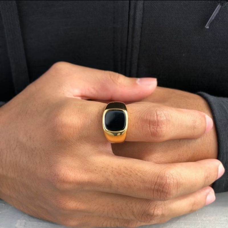 Men Ring Onik Stone Gold Custom Size 16k Cincin Laki Batu Onix Emas 700