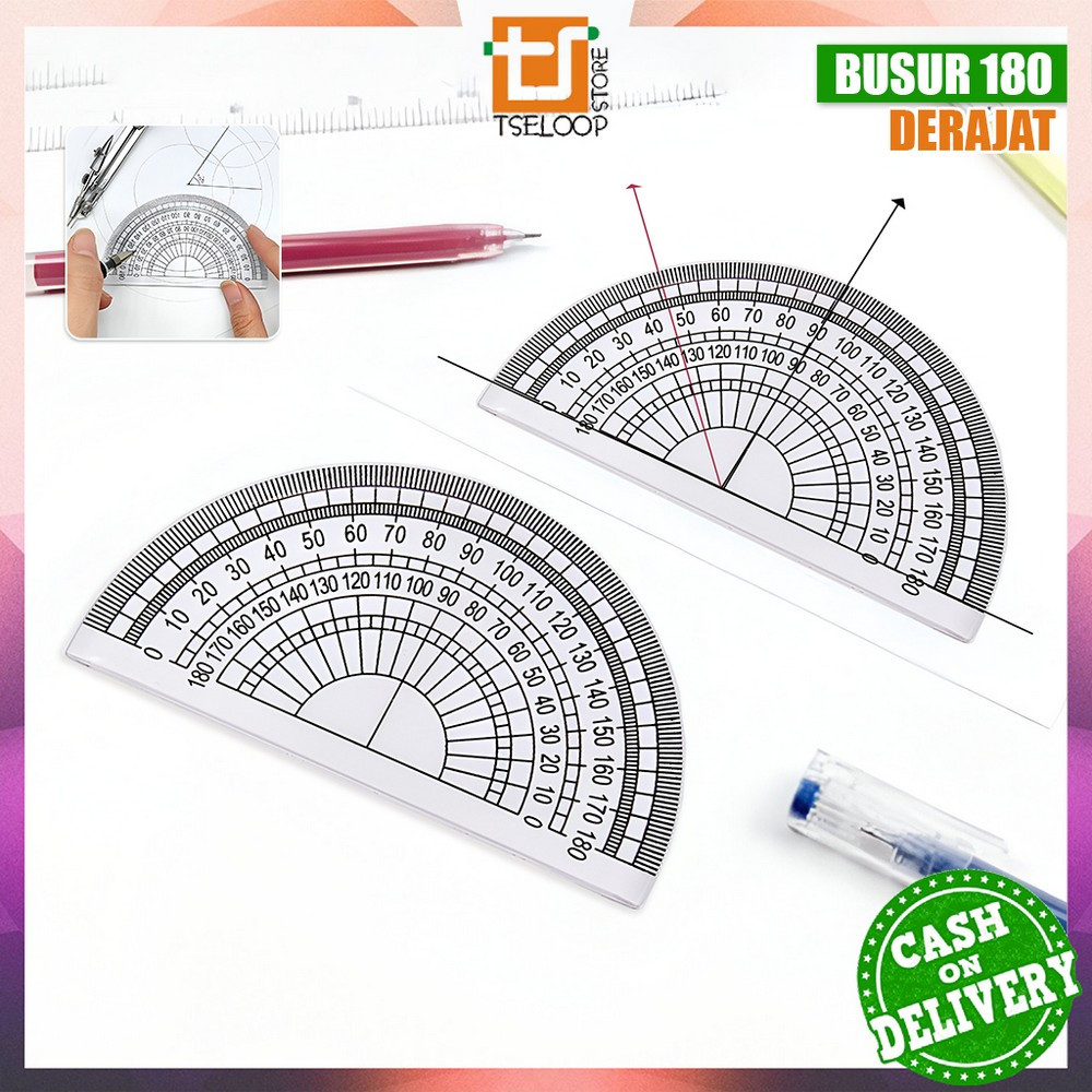 

OFM-A108 Busur Derajat Plastik Transparan Plastic Protractor 180 Derajat / Penggaris Busur Mistar 180 Half Circle Ruler Multifungsi