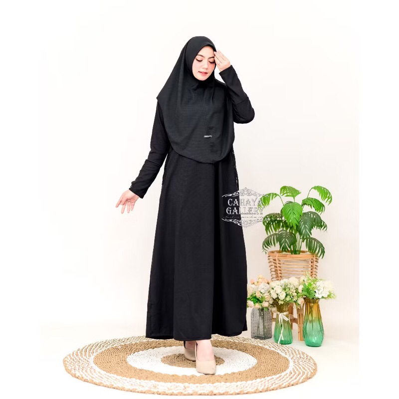 Keyra Dress Batwing Button Knit Premium - Gamis Casual Simpel Panjang Muslim Sporty Busui
