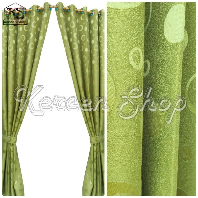 Gorden Jendela Minimalis Polkadot Hijau Panjang 200 cm X Lebar 120 cm 5 Gelombang