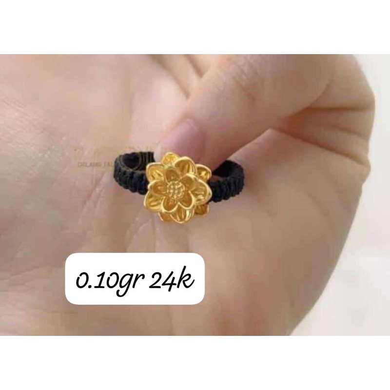 Cincin Emas Asli Teratai 24K Hongkong 999% Tali