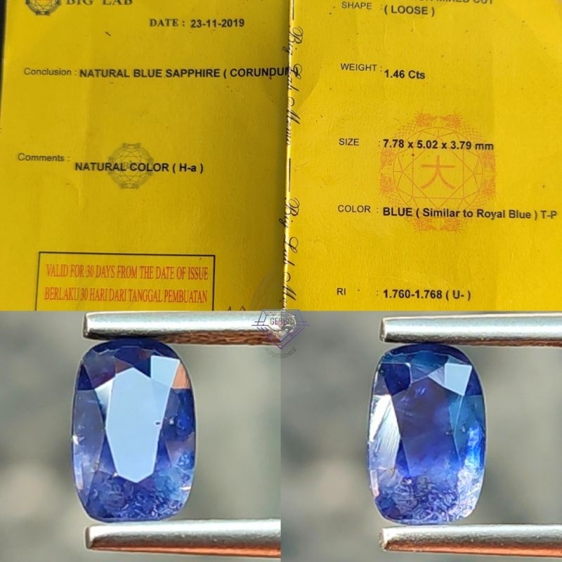 Natural Blue Sapphire Corundum Memo Big Lab