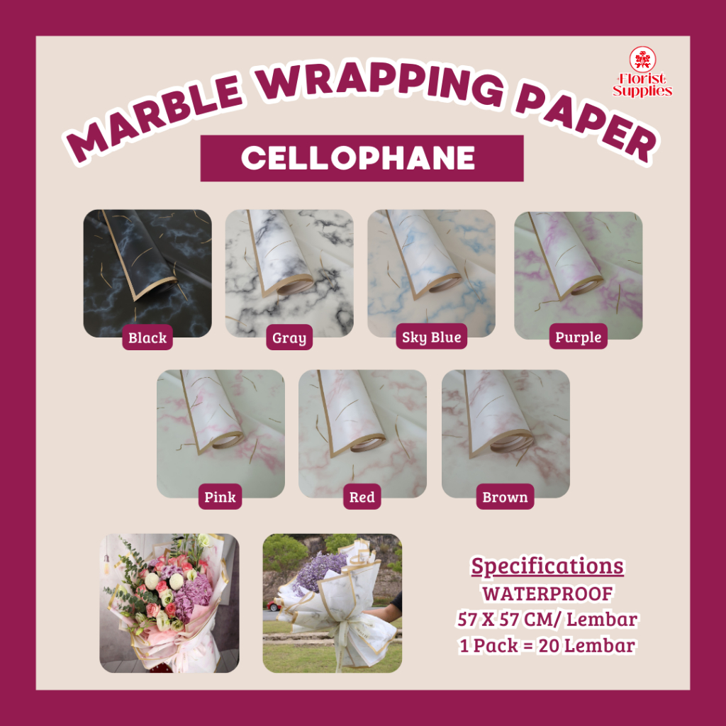 

Kertas Cellophane Buket Bunga Motif Marble Flower Wrapping Paper Marmer Kertas Kado Hadiah Murah