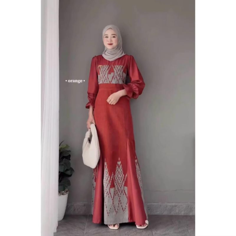 Ralina gamis tenun - couple gamis tenun - gamis tenun - kemeja tenun