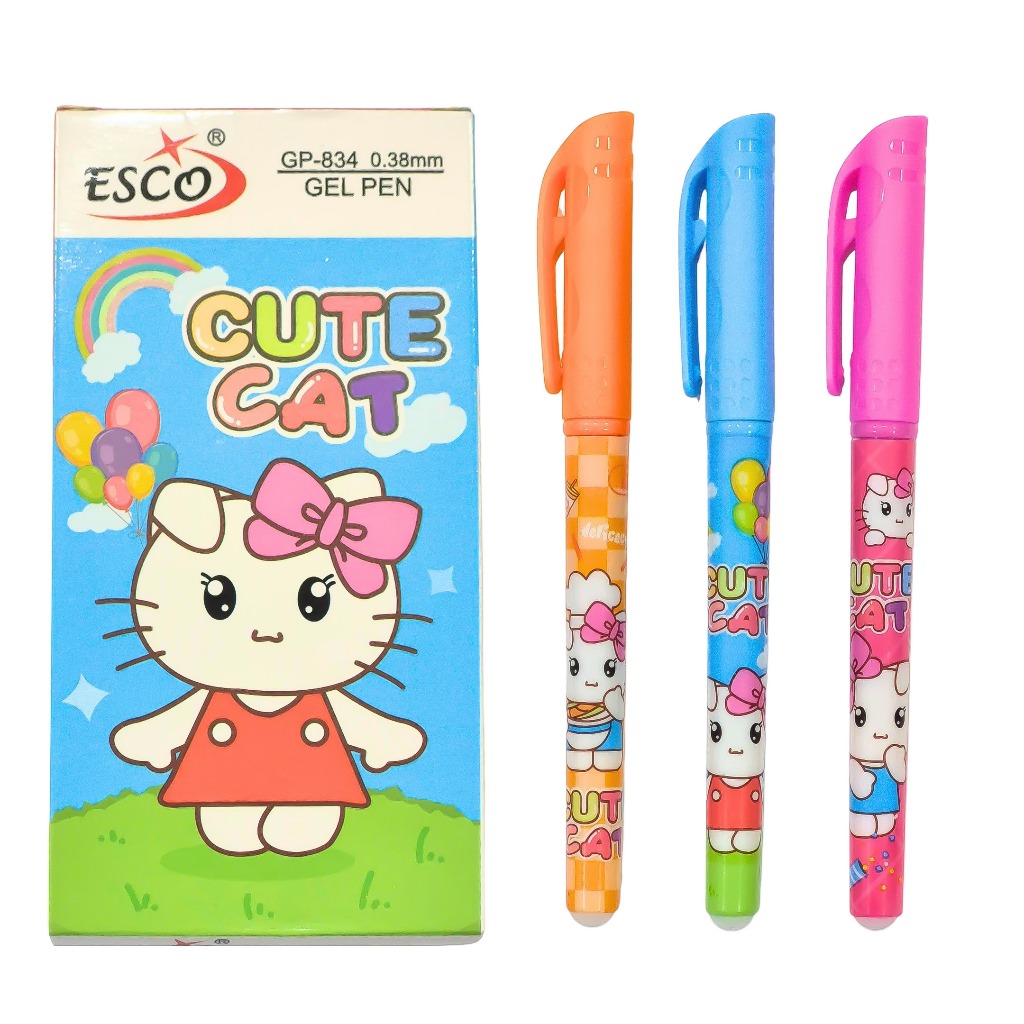 

1 LSN / 12 Pcs Gel Pen Pulpen ESCO GP-834 Cute Cat