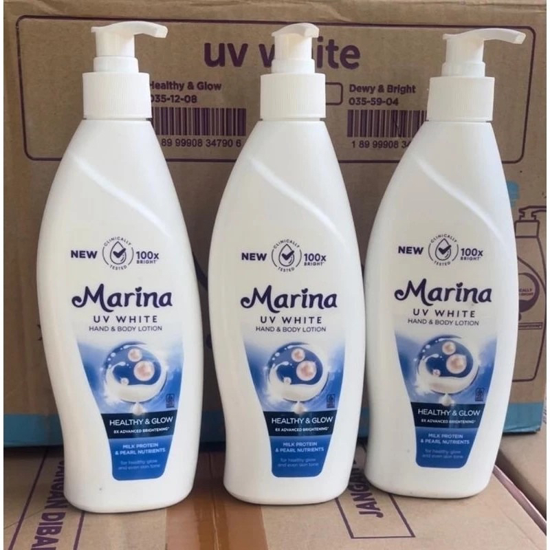 Marina Uv White Healthy & Glow Hand Body Lotion 350ml/Marina Biru/Ready Stok/ Handbody Marina