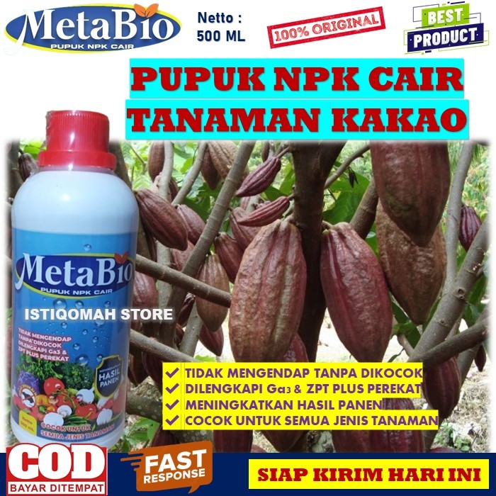 METABIO 500ML Pupuk Pelebat Buah Kakao, Perangsang Buah Kakao, Nutrisi Tanaman Kakao, Pupuk Cair Org
