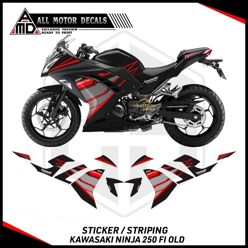 STRIPING KAWASAKI NINJA 250 FI LAMA LIVERY RACING RED / STICKER NINJA 250 FI LAMA / DECAL CUSTOM MOT