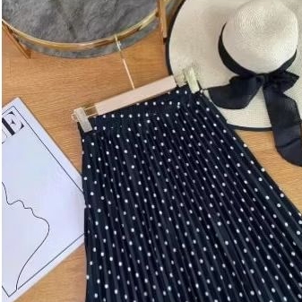 Rok Wanita Polkadot Hitam / ROK PLISKET POLKADOT