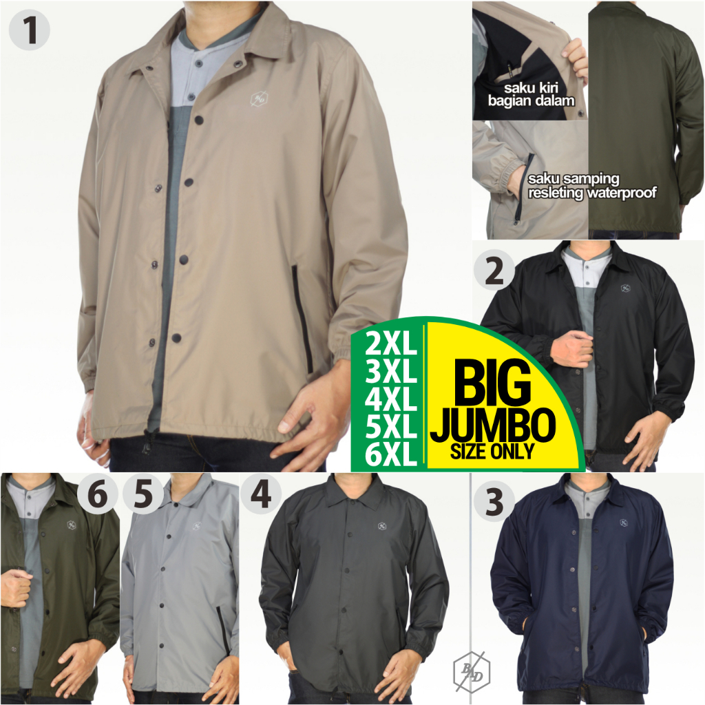 Jaket Pria Coach Polos Big Size Jumbo Jacket Motor Parasut Windbreaker Waterproof Parasit Anti Air