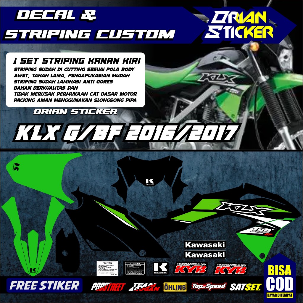 striping lis klx bf extreme 2017 hijau original stripping klx bf g 2018 vinil ori