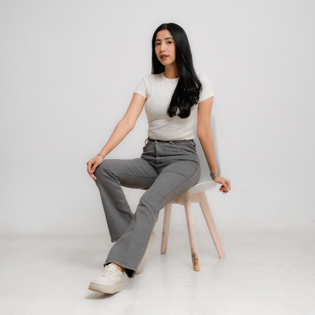 Dev Denim Celana Cutbray Jeans Wanita Warna Abu/Grey Kain Denim Non Strich Premium