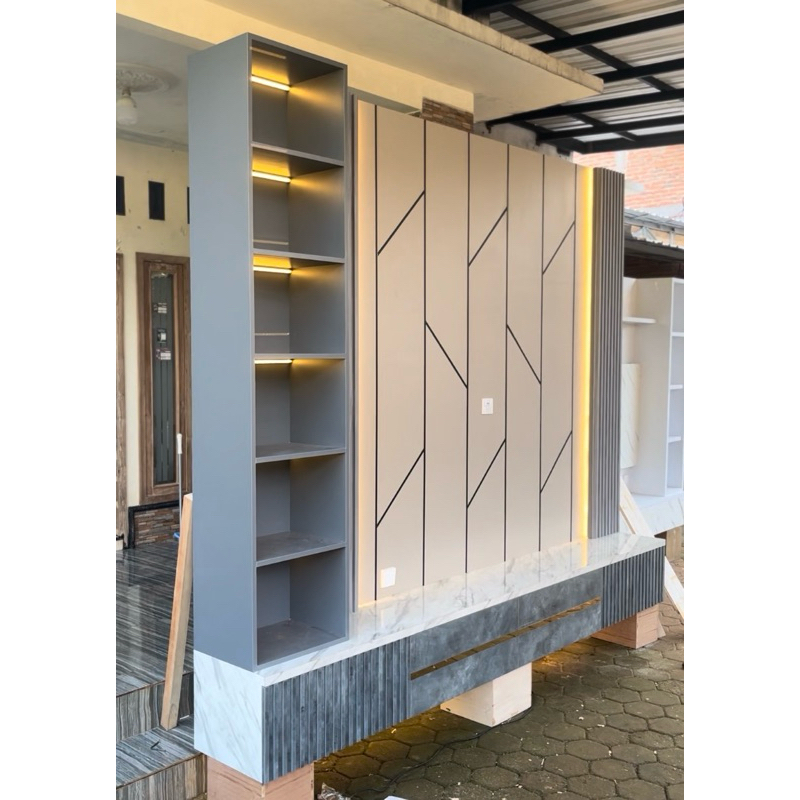 backdrop tv kabinet tv rak tv model gantung hpl jepara