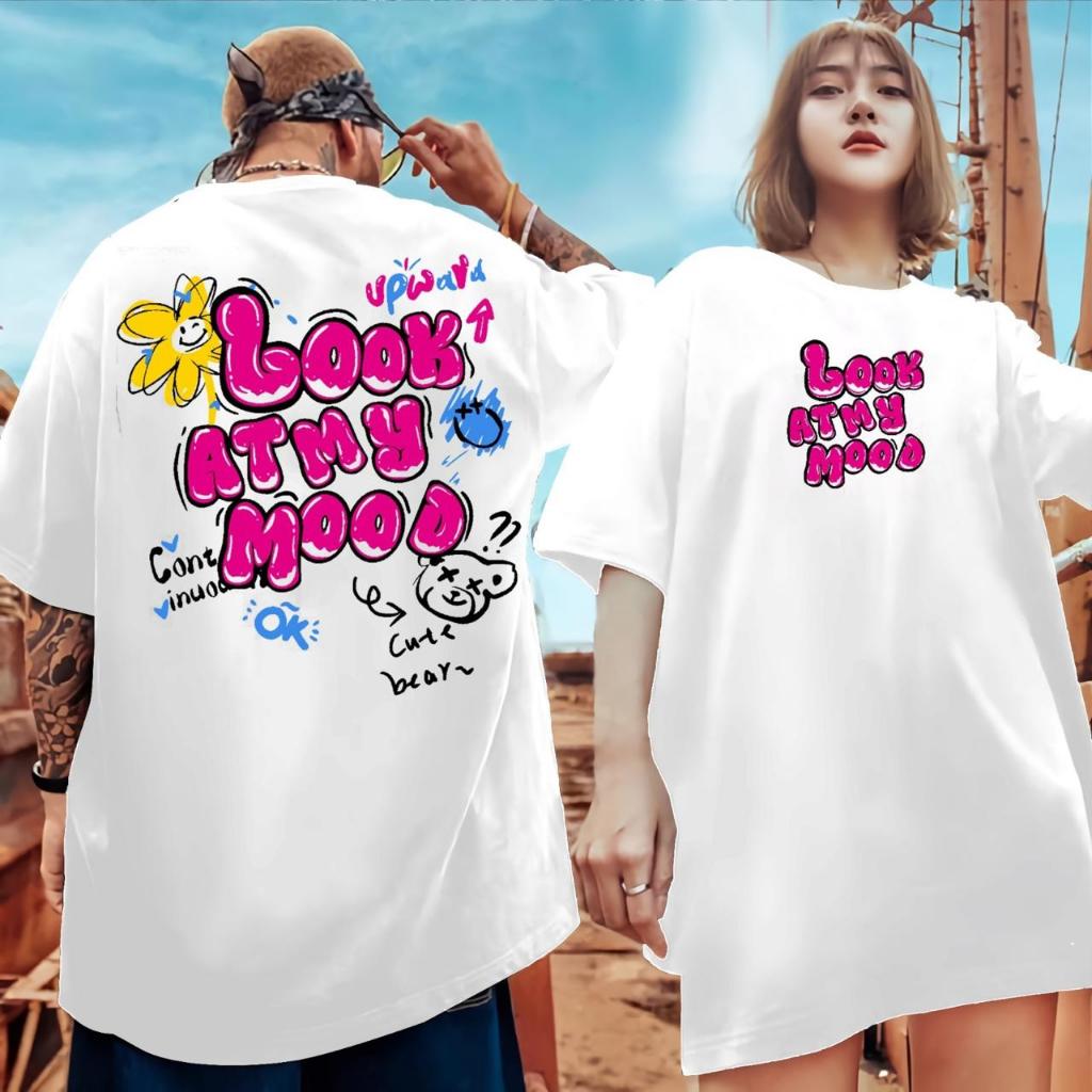 KAOS PUTIH PREMIUM T-SHIRT DISTRO MOTIF LOOK AT MY MOOD PAKAIAN UNISEX OUTFIT KEREN KASUAL TERLARIS