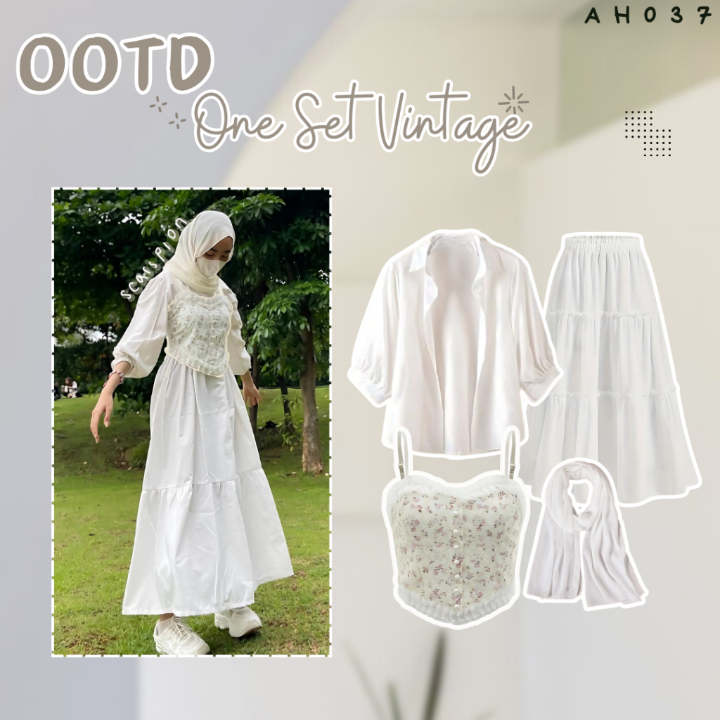 iconix outfit 4 in 1 set AH037 - ootd korean style one set wanita hijab kekinian terbaru setelan tan