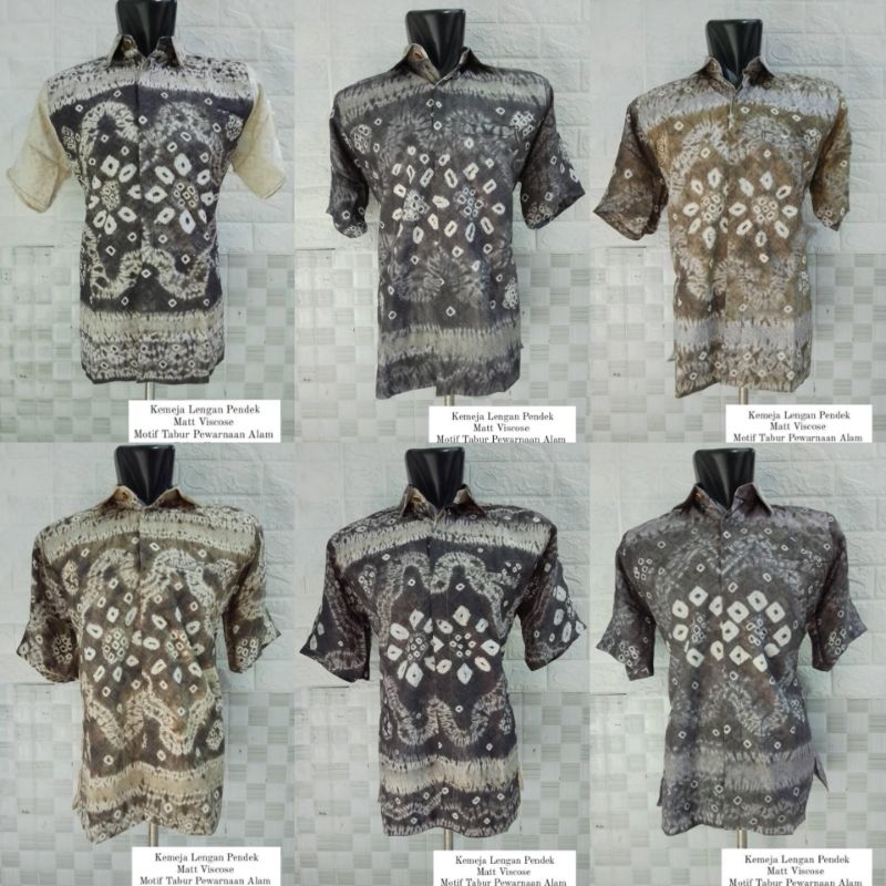 Kemeja Pria Lengan Pendek Viscose Tabur Alam Jumputan Handmade