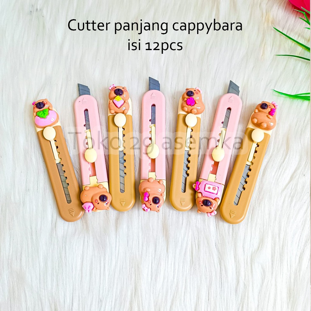 

12PCS-CUTTER MINI PANJANG CAPPYBARA (9 CM) KNIFE SILET ALAT PEMOTONG KERTAS KATER LUCU BER KARAKTER