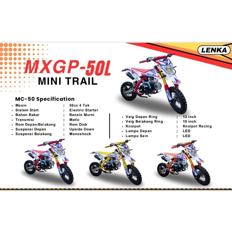 Medium Trail 50cc LENKA MXGP 50L Mainan Anak mesin 4tak