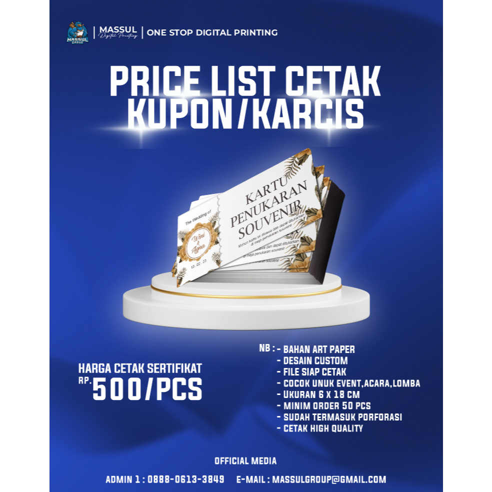 CETAK KUPON, KARCIS, VOUCHER BAHAN ART PAPER PREMIUM