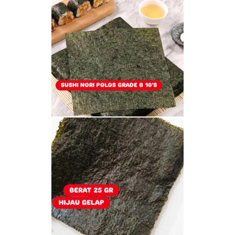

SUSHI NORI HALAL POLOS GRADE B 10 SHEET/ SUSHI NORI 10 LEMBAR KIMBAP DRIED SEAWEED