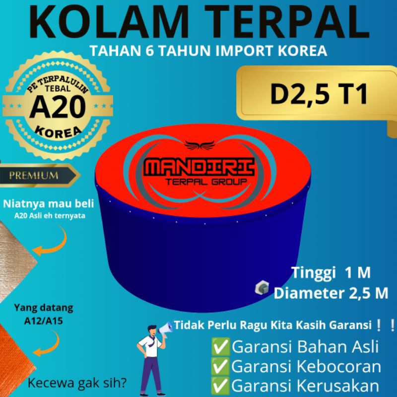 Terpal Kolam SAJA Terpal Ikan Bulat A20 D2,5 T1 Kolam Terpal Bulat D2,5 T1 Terpal Kolam Bulat D2,5 T