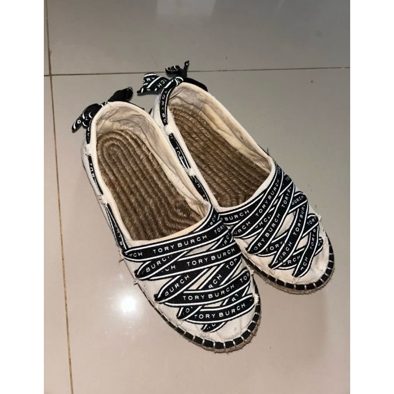 Preloved Sepatu TB Tory Burch Espadrilles With Logo Laces Original