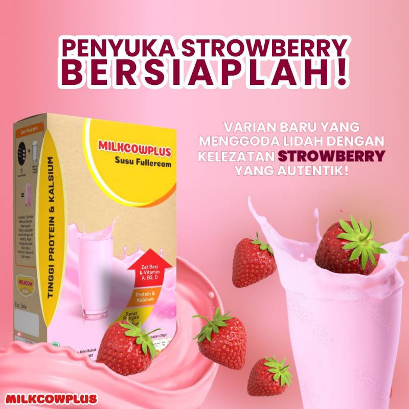 

MILKCOWPLUS Susu Sapi Full Cream Penggemuk dan Peninggi Badan Rasa Strawberry Stroberi 500 gr Halal MUI BPOM Enak Murah Hemat Laris Anak Dewasa