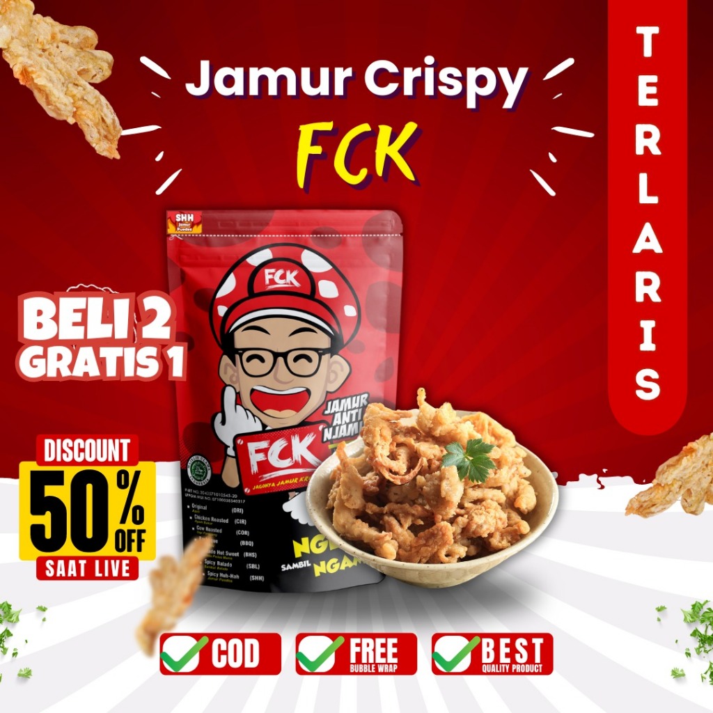 

JAMUR CRISPY FCK TERLEZAT CEMILAN KRIPIK PEDAS MAKANAN RINGAN KERIPIK JAMUR TIRAM BELI 2GRATIS 1