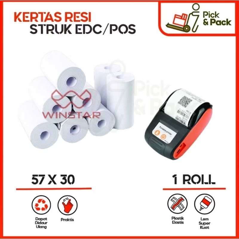 

Kertas Thermal struk 57x30 / struk thermal kasir 57x30 / kertas struk thermal edc bca bri bni mandiri