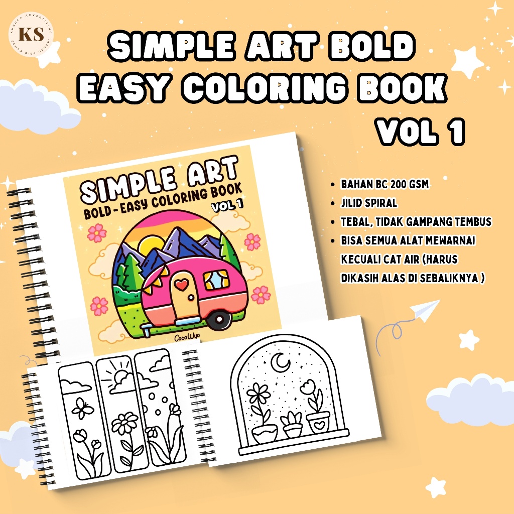 

SIMPLE ART BOLD EASY VOL 1 Coloring Book Kids Adults Cozy Healing Buku Mewarnai Healing Therapy