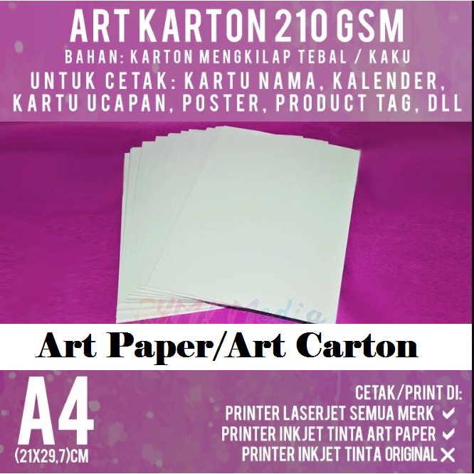 

Art Paper A4 210 gsm (21x29.7cm)/Art Karton 210 GSM A4 (21x29.7cm)
