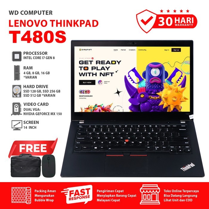 Lenovo Thinkpad T480S Core I7 Gen 8 I Ram 16 Gb Ssd 1 TB NVME I Dual VGA NVIDIA I Mouse Dan Tas