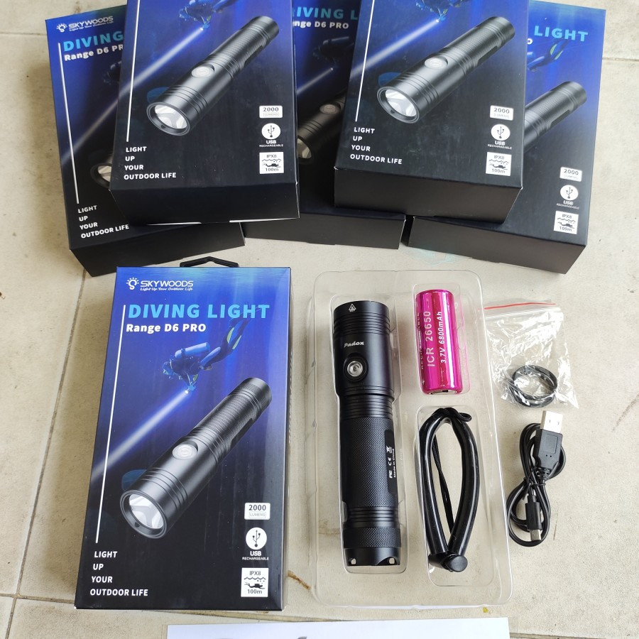 Padox Senter Diving D6 Pro - Dive Torch Bisa Charge 100m, Senter Scuba & Senter Selam, chargeable se