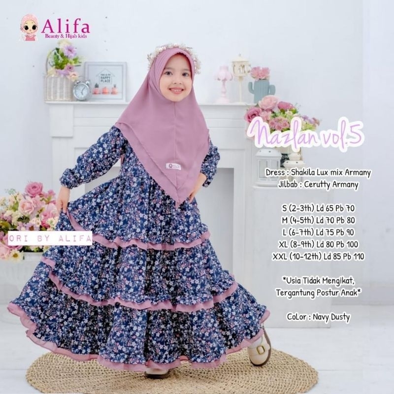 Nazlan 5 ori by alifa kids / gamis anak perempuan alifa kids