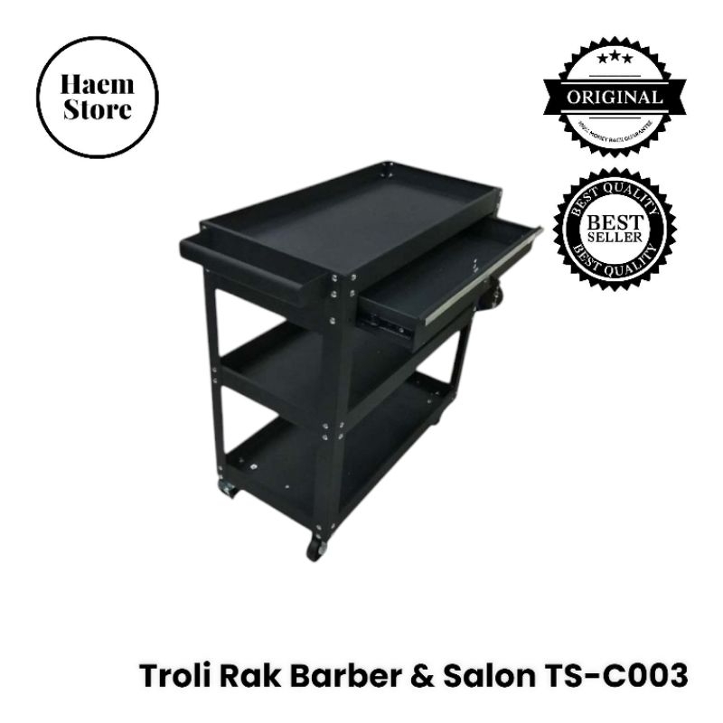 Troli Dorong / Troli Alat Barber Besi TS-C003 Dengan Roda Untuk Barbershop Salon Pangkas Rambut