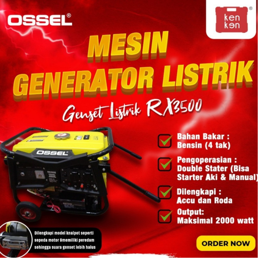 OSSEL Generator 2000 Watt Genset 2000 watt  RX3500 Double Stater Bensin Murni RX 3500 OSSEL