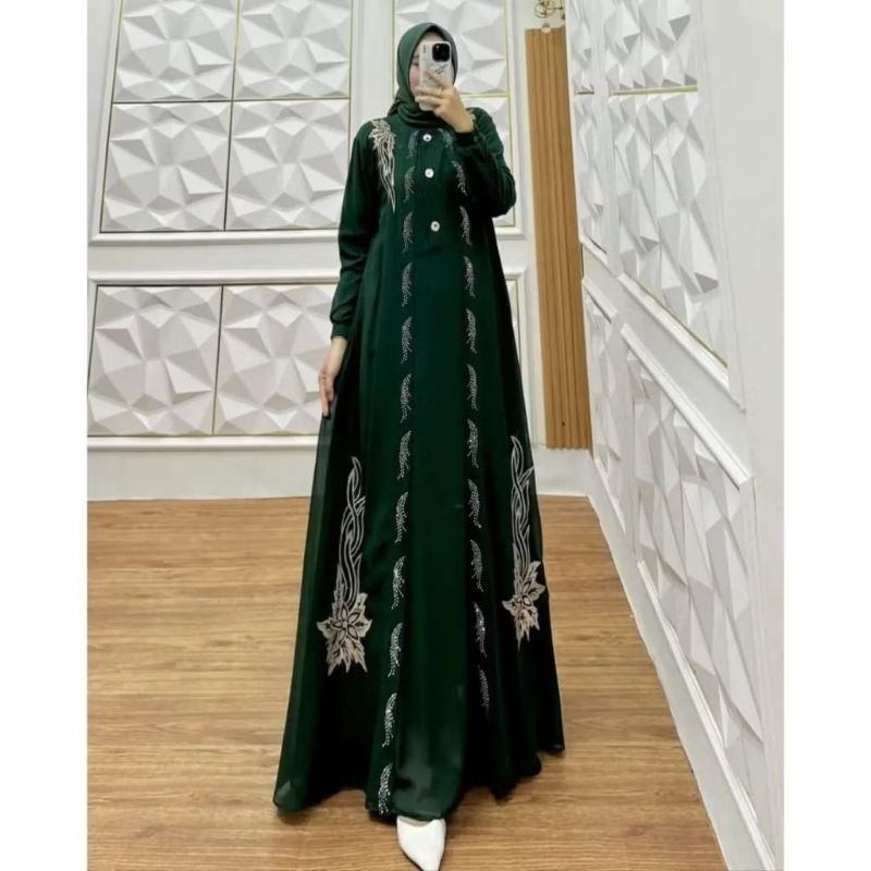 Nabil - gamis dress baju import premium busui kancing jumbo M L XL XXL ceruty baby doll bordir bunga