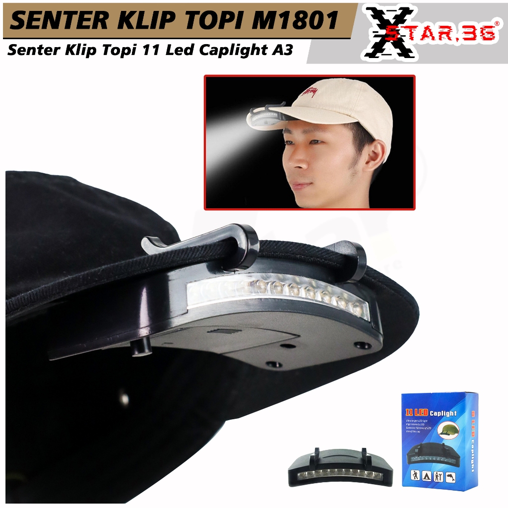senter klip topi led m1801 headlamp lampu senter outdoor 11 led baterai A3 senter taffled clip topi