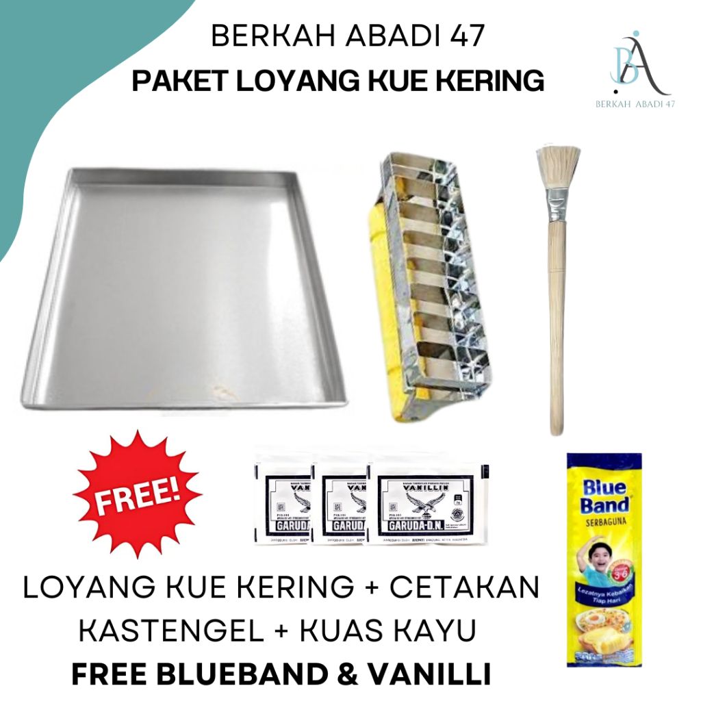 PAKET LEBARAN Loyang Kue Kering / Cetakan Kastangel / Kuas Kayu Free Mentega Dan Vanilli 5in1