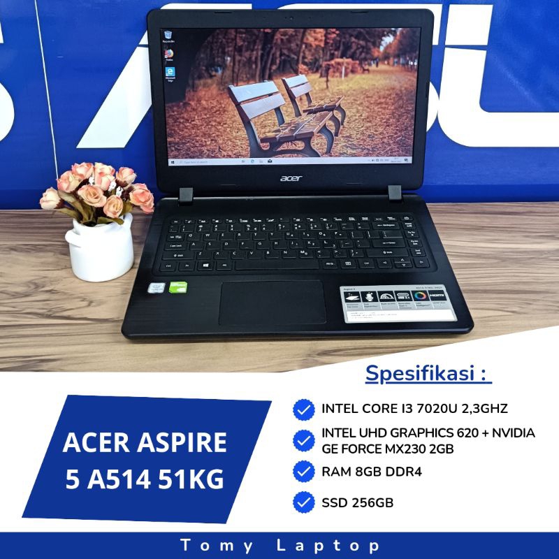 LAPTOP BEKAS ACER ASPIRE 5 A514 51KG/ INTEL CORE I3-7020U/ INTEL UHD/ RAM 8GB DDR4/ SSD 256GB/ 14INC