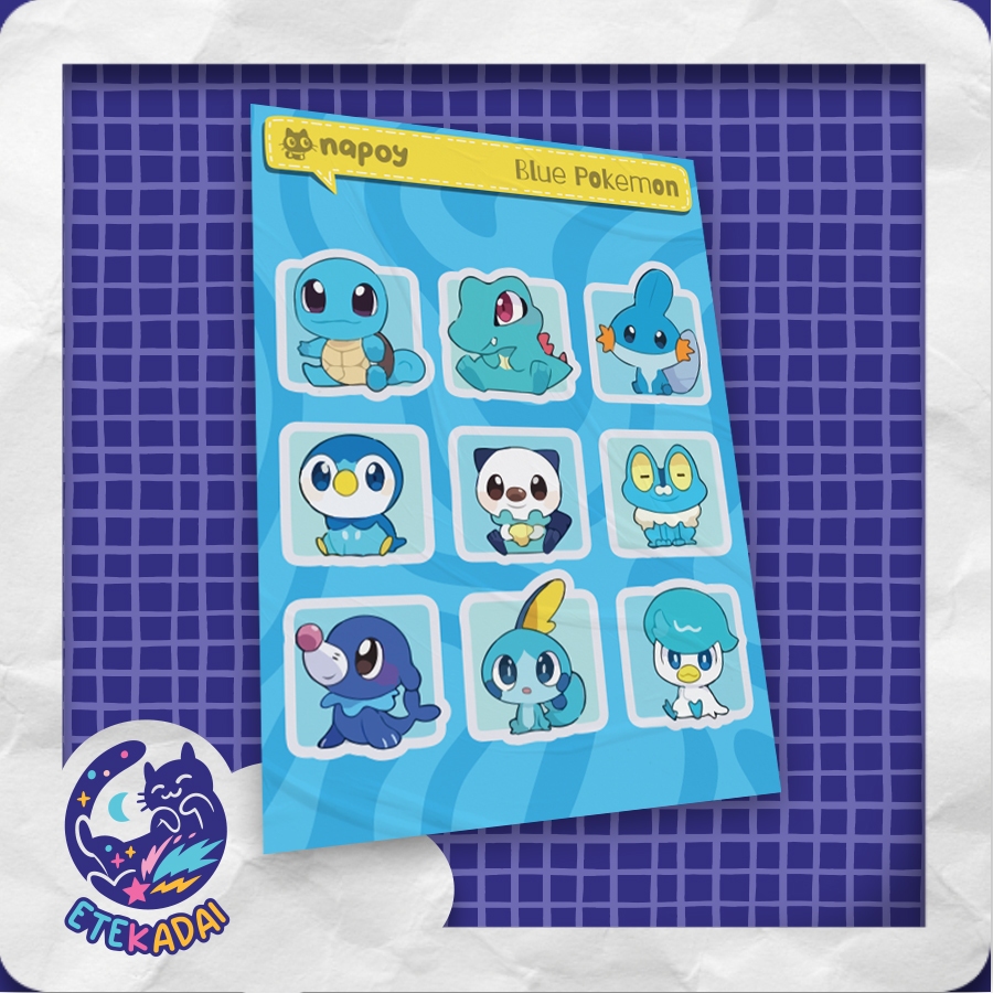 

Sticker Sheet Premium Waterproof - Anime Game Blue Pokemon