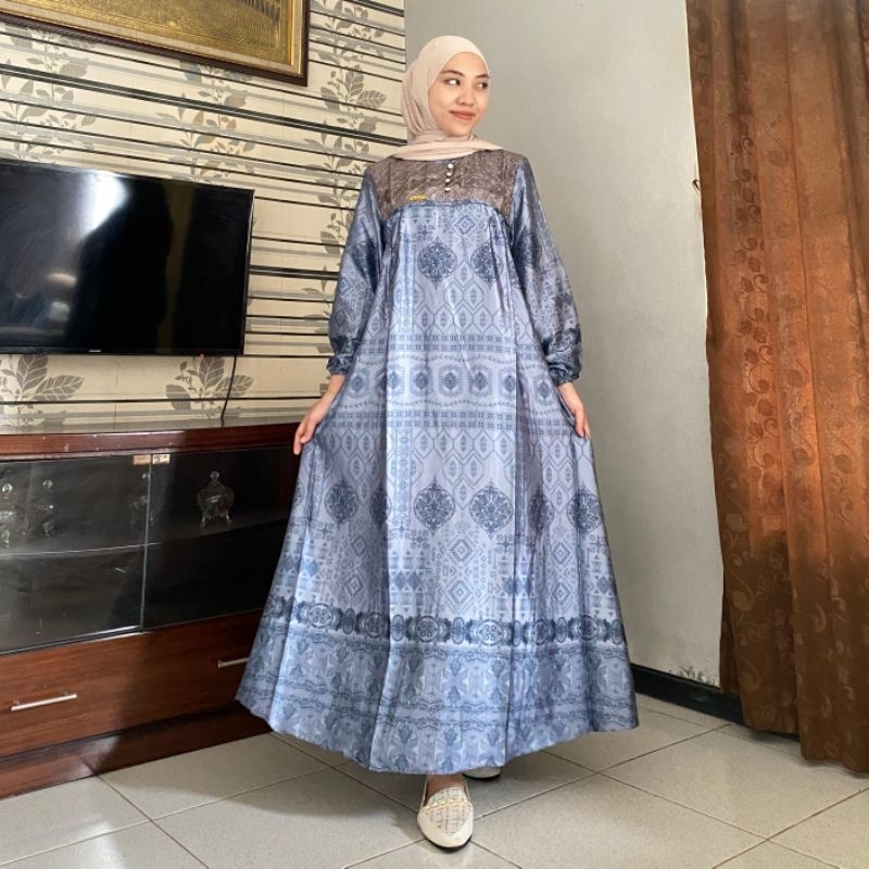 GAMIS KEMALA | SUTRA SILK PREMIUM | LD 110 PB 136 MUAT BB 50 - 75 Kg | GAMIS MOTIF BUSUI KONDANGAN M