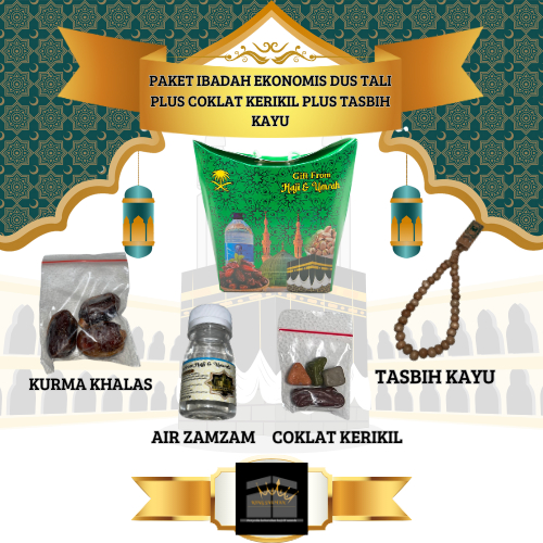 

Paket ibadah ekonomis dus tali plus coklat kerikil plus tasbih kayuoleh-oleh haji dan umroh